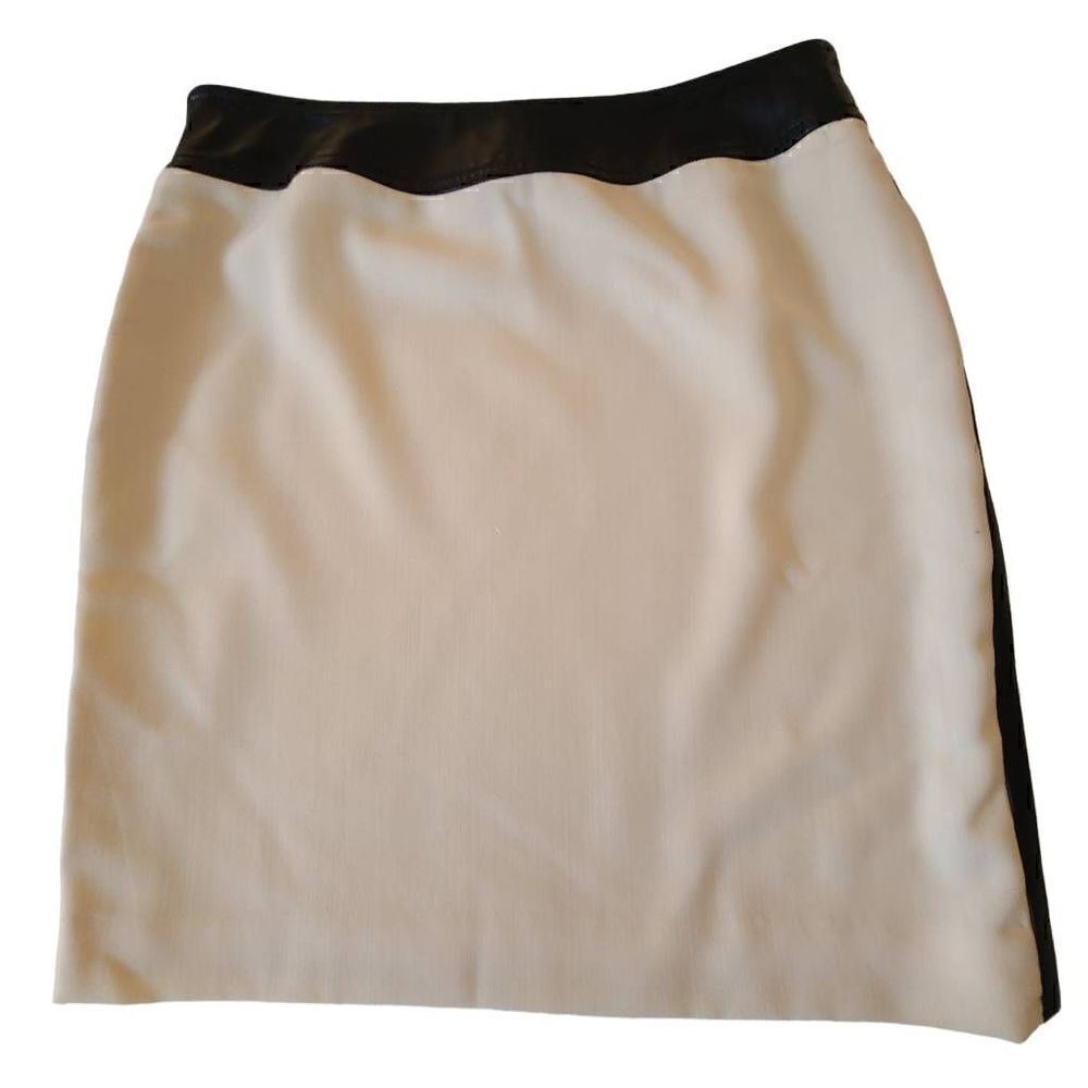 INC International Concepts Womens Faux Black Leather Trim Ivory Wool Skirt